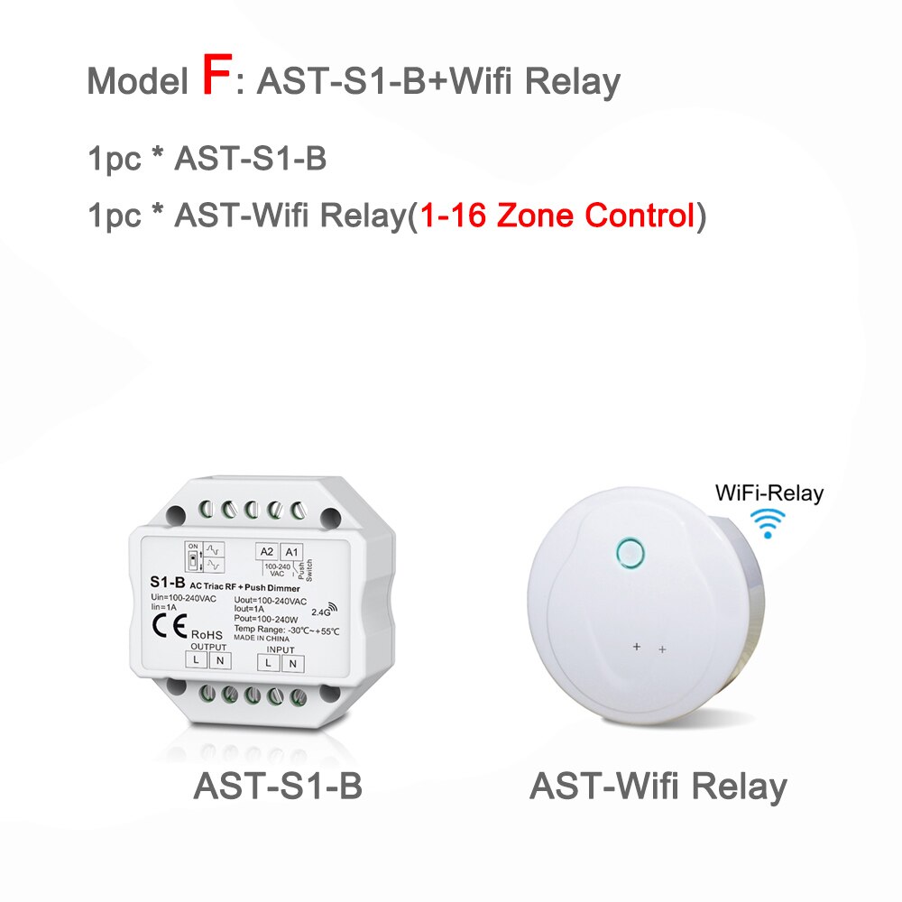220v triac lysdæmpere  rf2.4g trådløse fjernbetjening trykkontakt led pære lampe  ac 110v 230v 220v smart wifi led lysdæmper lyskontakt: Model f