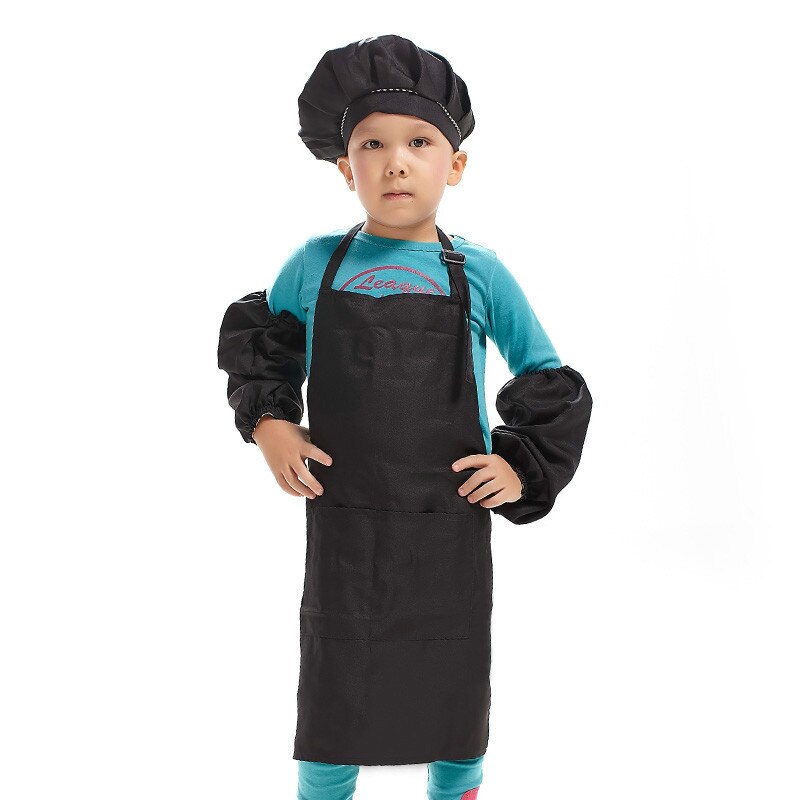 Kinderen Multicolor Koken Kleding Chef Uniform voor Kinderen Keuken Cosplay Halloween Party Kostuum Jongens Meisjes Schort Hoed Manchet: black
