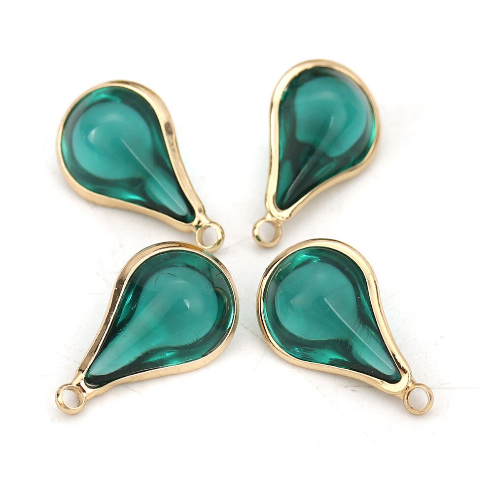 DoreenBeads Copper &amp; Glass Pendant Gold Peacock Blue Colorful Charms 18mm x10mm( 6/8&quot; x 3/8&quot;) - 17mm x10mm, 5 PcS