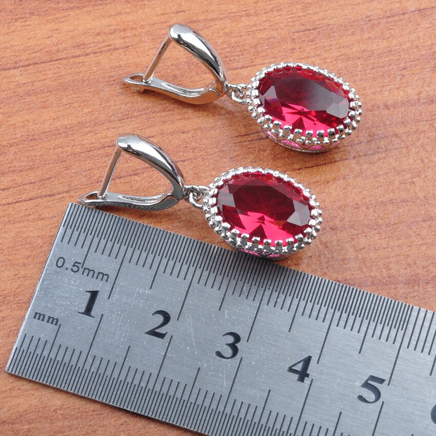 Juego de juegos de joyas para mujer, joyas para mujer chapadas en plata y cristal de huevo rojo rosa, pendientes de aniversario, anillos colgantes, pulsera, JS0190