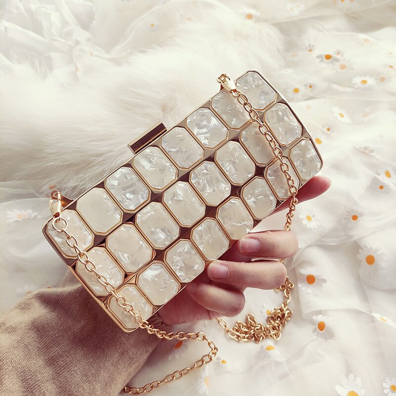 Women Evening Bag Acrylic Marble Handbags Glitter Party Clutch Luxury Square Party Wedding Bags Casual Vintage Box Clutch