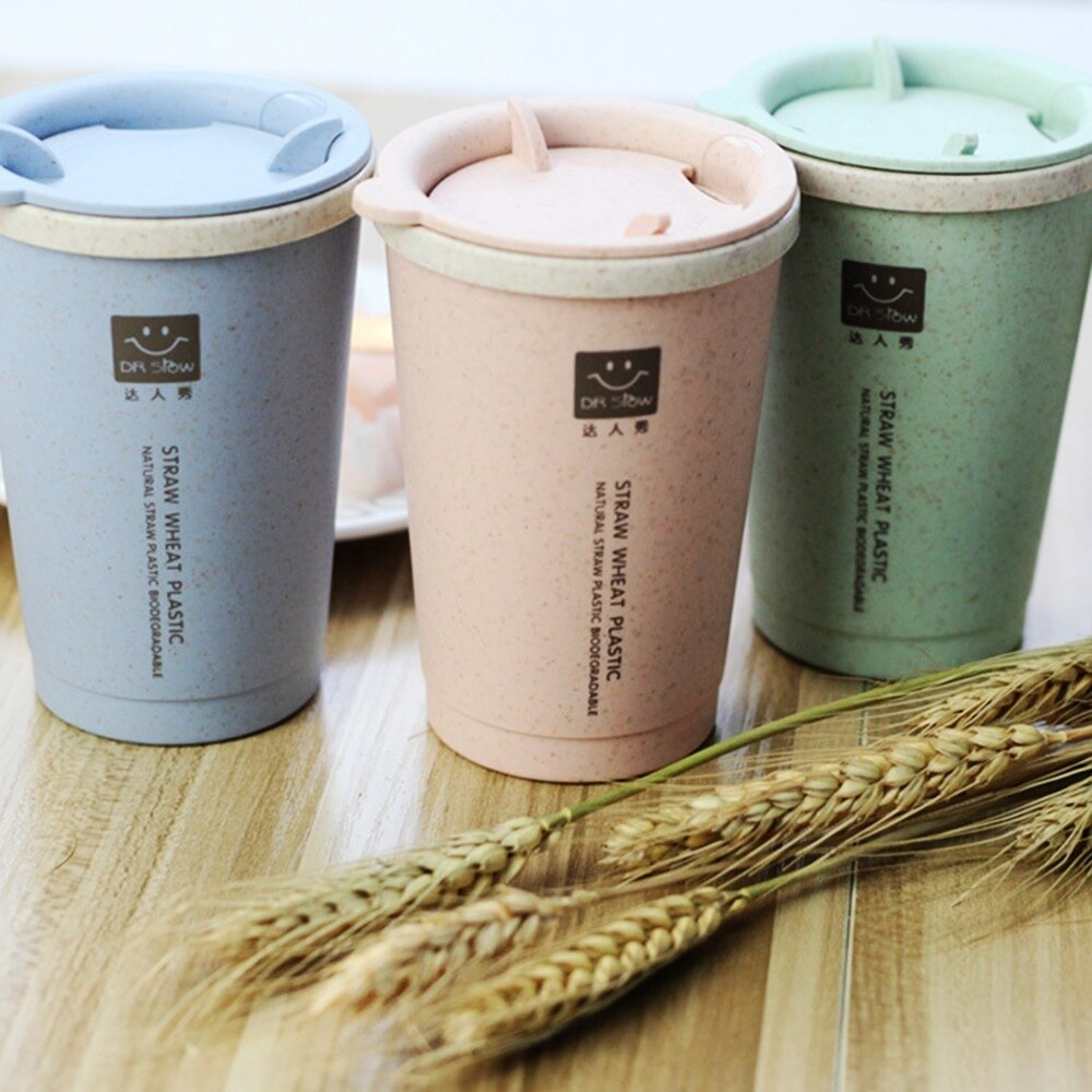 280ML Double-wall Insulation Wheat Fiber Straw Coffee Cup Travel Mug Leakproof
