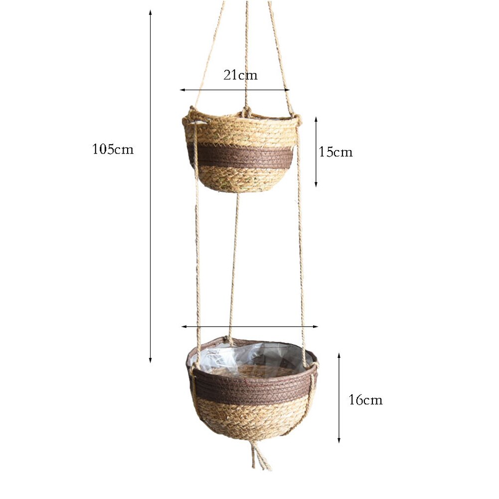 Farmhosue Hanging Planter Basket With Handle Wall Hanging Crafts Plant Containers Handmade Woven Flower Basket For Home Wedding Living Room Large