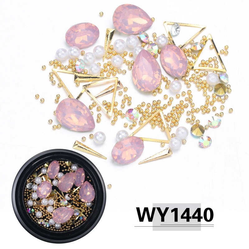 ELESSICAL Mixed Shape Opal Nail Resin Rhinestones Gems 3D Tip Drill Copper Nail Charm Beads Studs Manicure Nails Art Decorations: WY1440