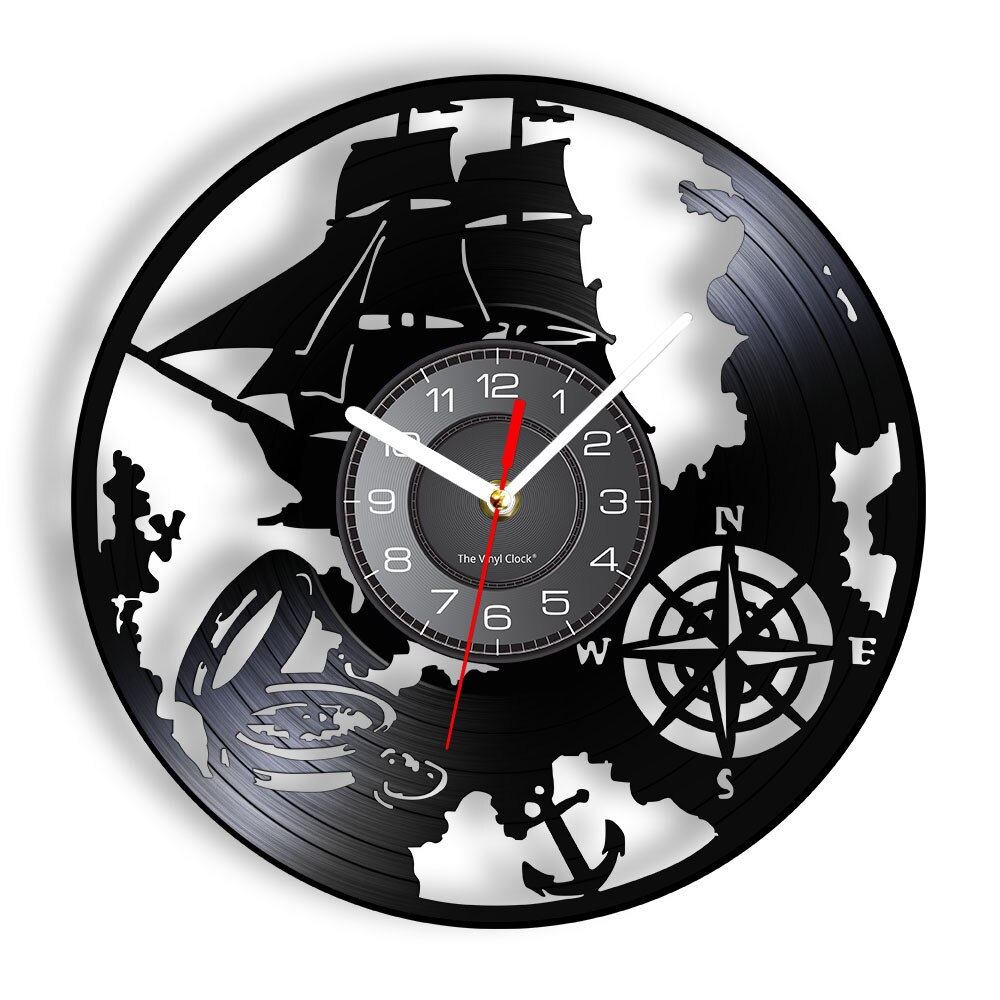 Reloj de pared de vinilo con tema de navegación, lámpara de pared mágica de marinero, luz nocturna LED de Vintage náutico: Without LED