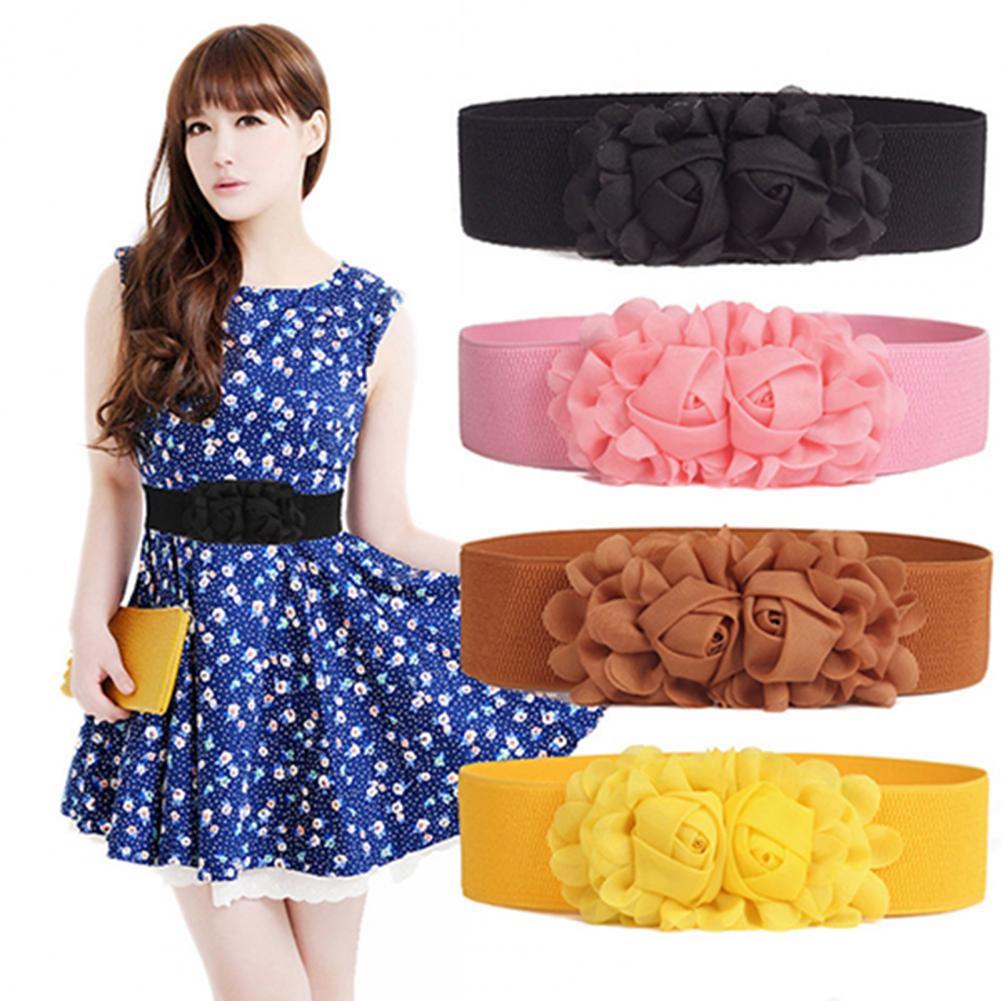Waist Belt Ladies Wide Belt Women Girl Wide Stretch Elastic Waist Belt Solid Color Flower Waistband All-Match