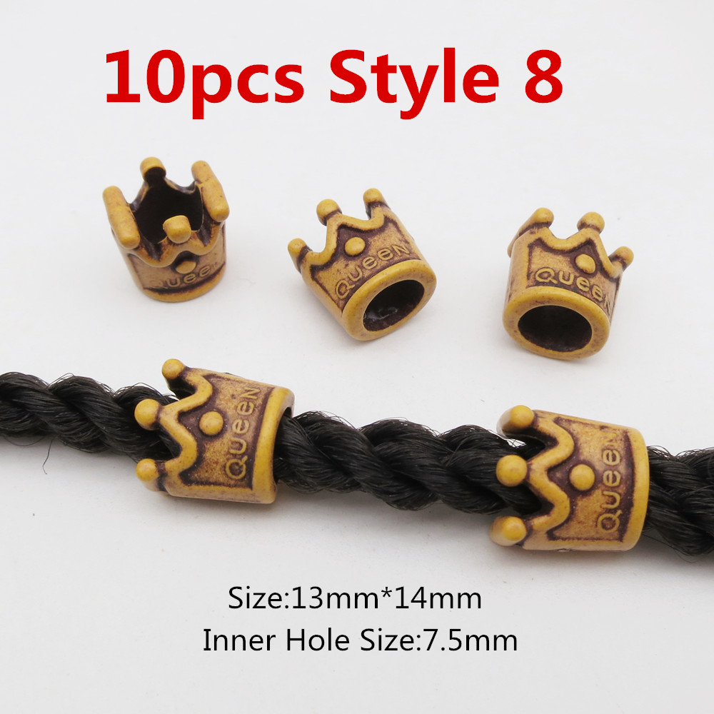 10 stk hår smykker flet ringe dekorationsvedhæng dreadlocks skæg perler ringe imiteret træ plastik perler tilbehør: 10 stk stil 8