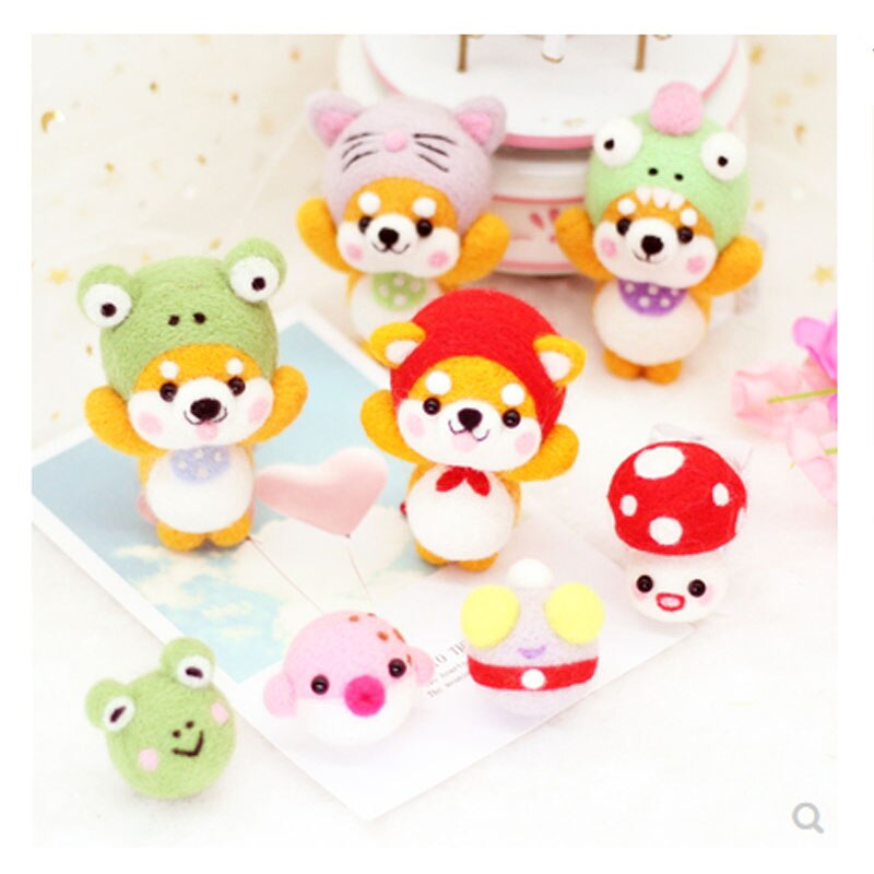 1 zestaw, Wykonany ręcznie diy pakiet materiałów dla szturchać Le placki Shiba Inu żaba grzyb z filcu wełnianego, musisz zrobić do Sama