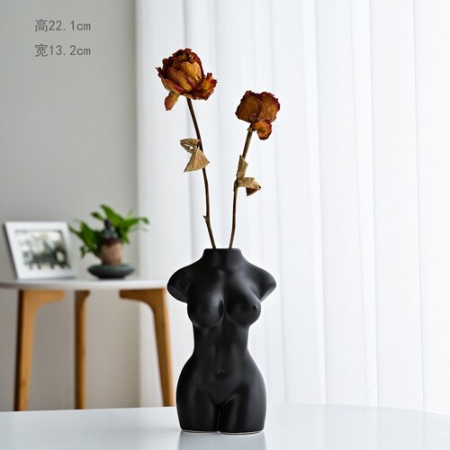 Keramik vaser kroppskonst byst staty blomma insats ornament frostat porslin hantverk kreativitet vas skrivbord dekor heminredning: Svart