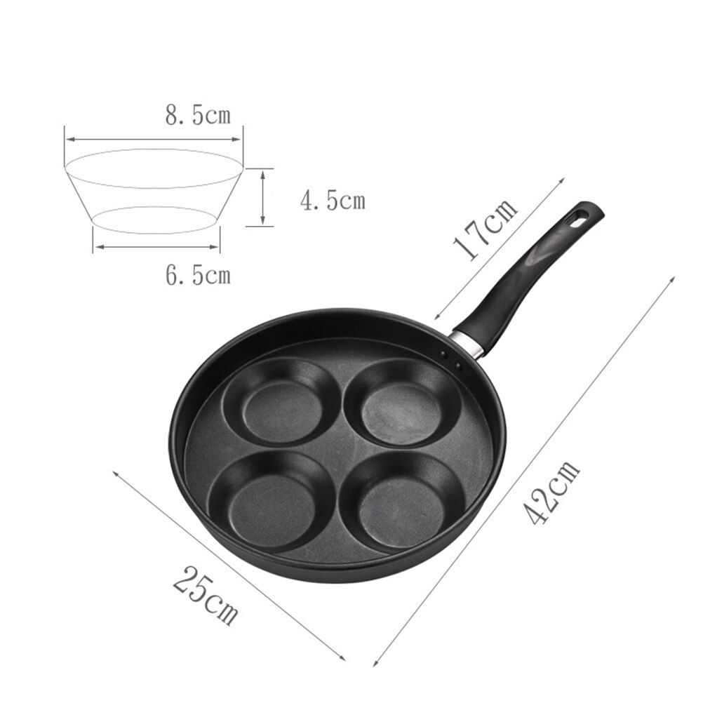 1pc stegt æg pande 4 rum non-stick omelet æg kogepande køkken gaget til hjemmet (sort)