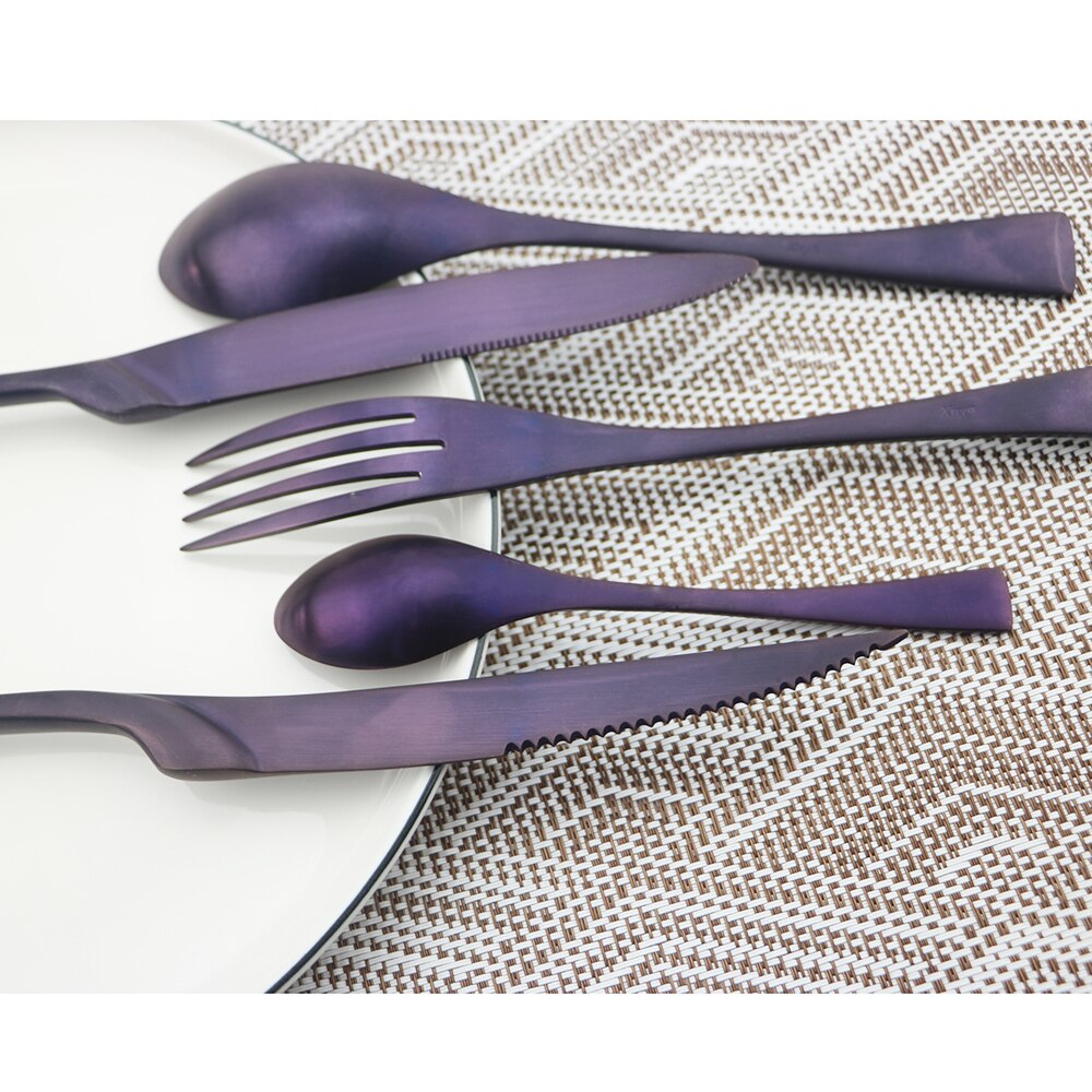Paars Restaurant Herbruikbare Servies Set Metalen Bestek Set Rvs Keuken Servies Mes Vork Lepel Set