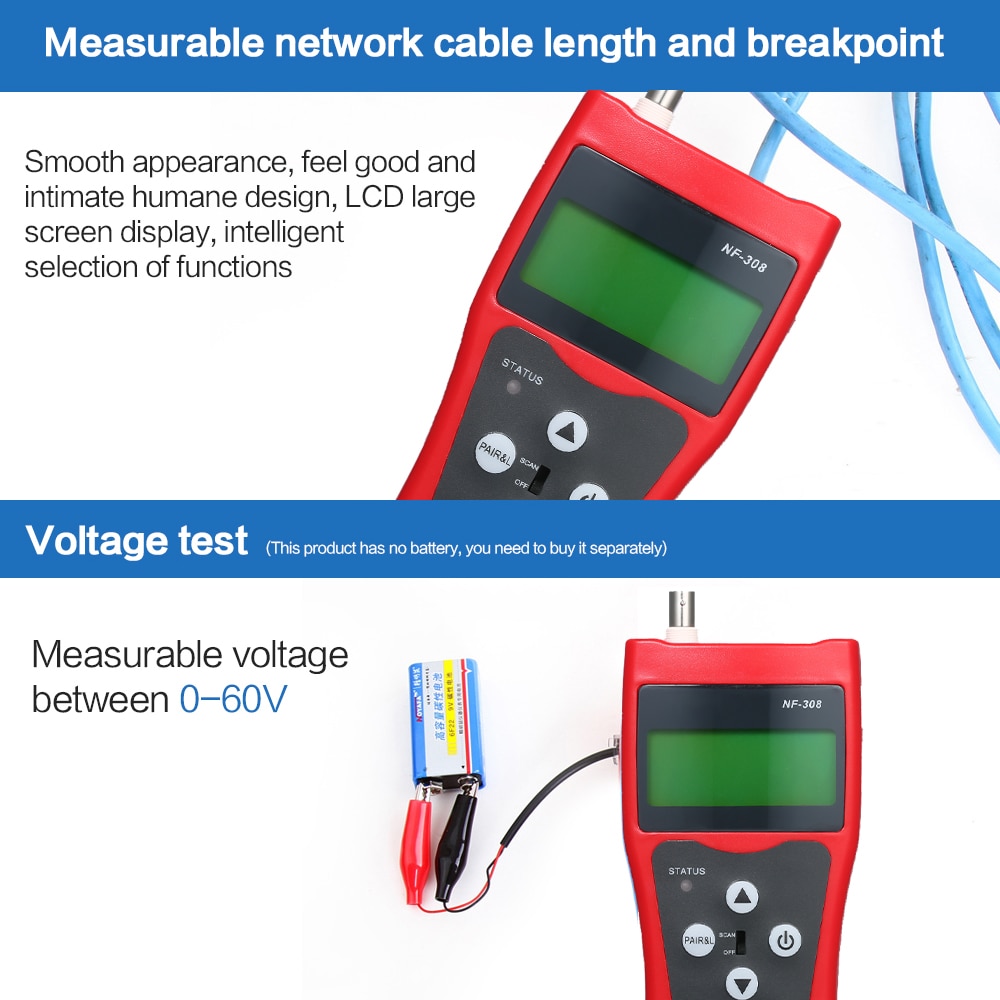 Rj11 rj45 netværkskabel tester lcd højpræcision line finder kabel tracker koaksial linje ledning længde finder med fjernadapter