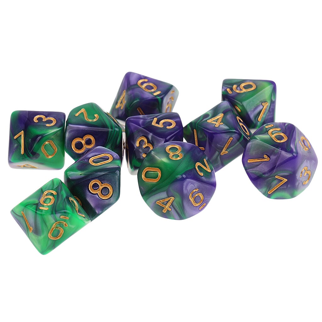 10pcs 10 Sided Dice D10 Polyhedral Dice for Education or school supplies: Green Purple