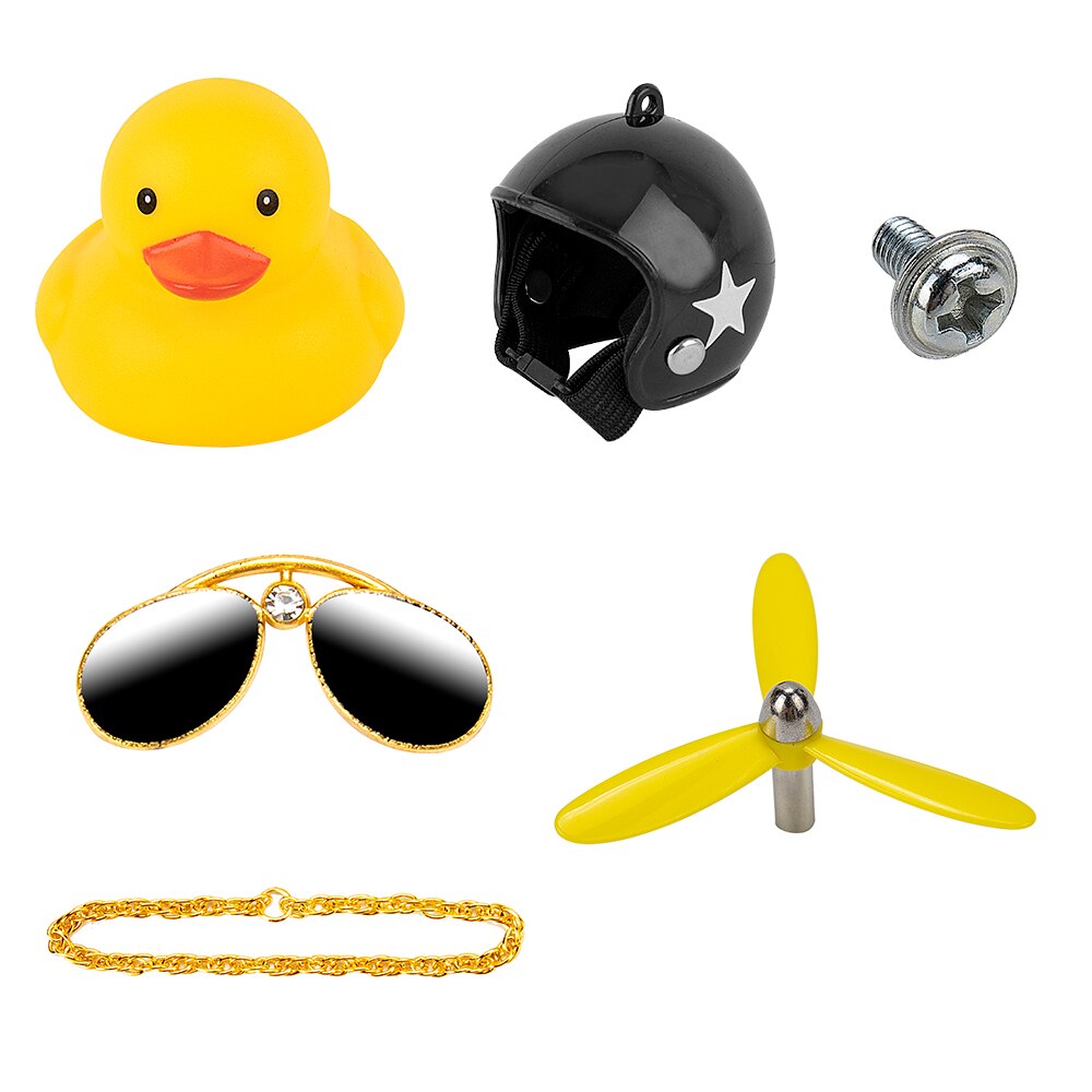 Populaire Kleine Gele Eend Auto Ornamenten Grappige Zonnebril Wind-Breaking Eend Met Propellor Helm Motor Paardrijden Fietsen Decoratie