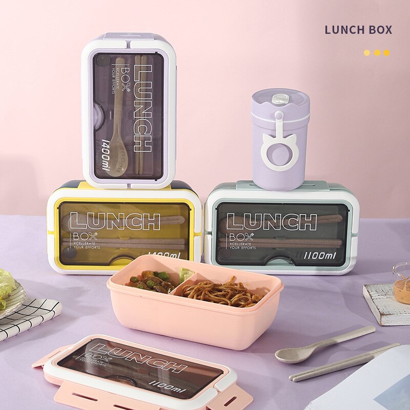 Microwave Oven Plastic Split Lunch Box Lunch Box Sealed Anti Overflow With Lunch Box Soup Can Breakfast Cup Set