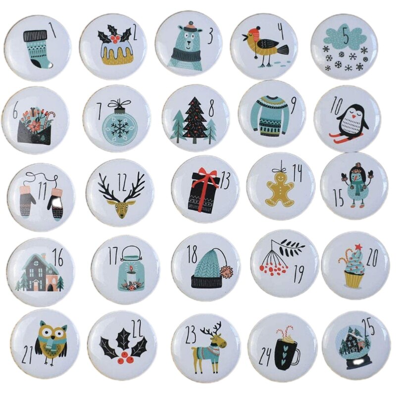 24Pcs Merry Christmas Button Pins Advent Calendars Numbers Label Plastic Badges Brooch for DIY Xmas Bag Decoration: 3