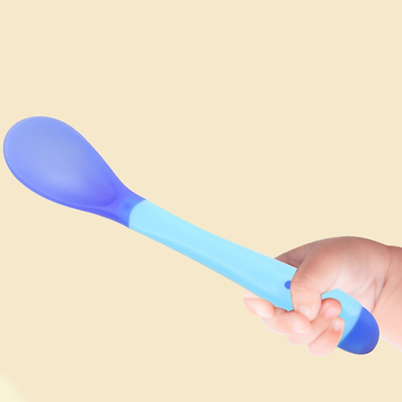 Cuillère d'alimentation PP/TPE 1 pièces | Articles de table pour enfants, cuillère d'entraînement pour bébés, cuillère d'alimentation antidérapante accessoires pour bébés, outil de détection de température 25*160MM