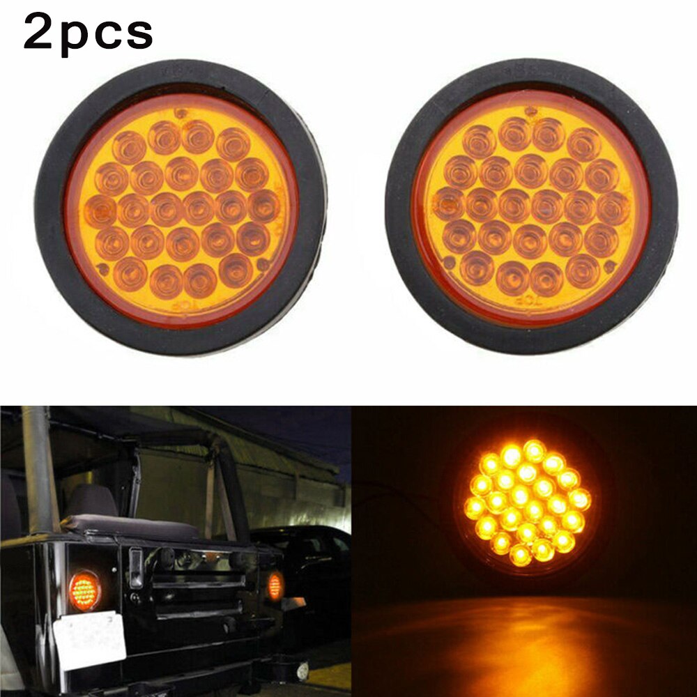 2pcs Super Bright 12V 12W 24LED Amber 4Inch Round Stop Tail Turn Signal Light Truck Tractor Trailer Watertight Sealed Decoration