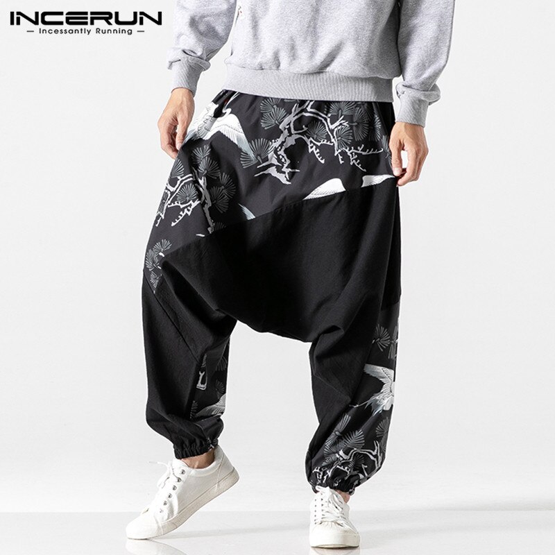 Pantalones de Harem para hombre, pantalones casuales con cintura elástica de retales impresos, pantalones para hombres, pantalones para correr, ropa de calle, pantalones sueltos de baile, pantalones para hombre