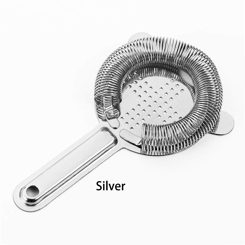 Colador de barra de acero inoxidable, colador Hawthorne, artículos de Bar, colador de cóctel con 2 puntas estabilizadoras: Silver