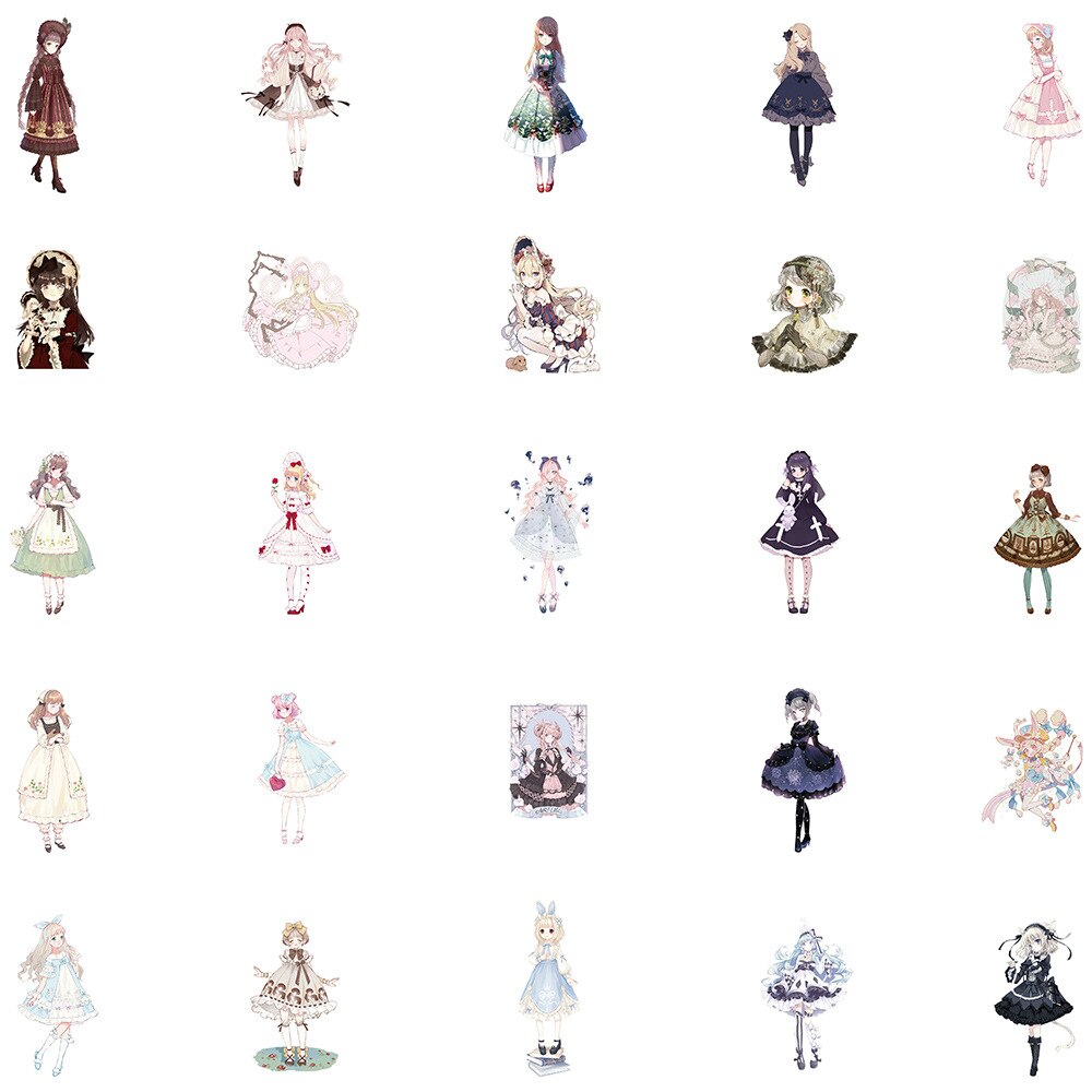 10/50 stück gothic-girl-lolita-girl-aufkleber, handzettel-aufkleber, selbstgemachte aquarell-handbemalung, alltags-scrapbooking-handyaufkleber