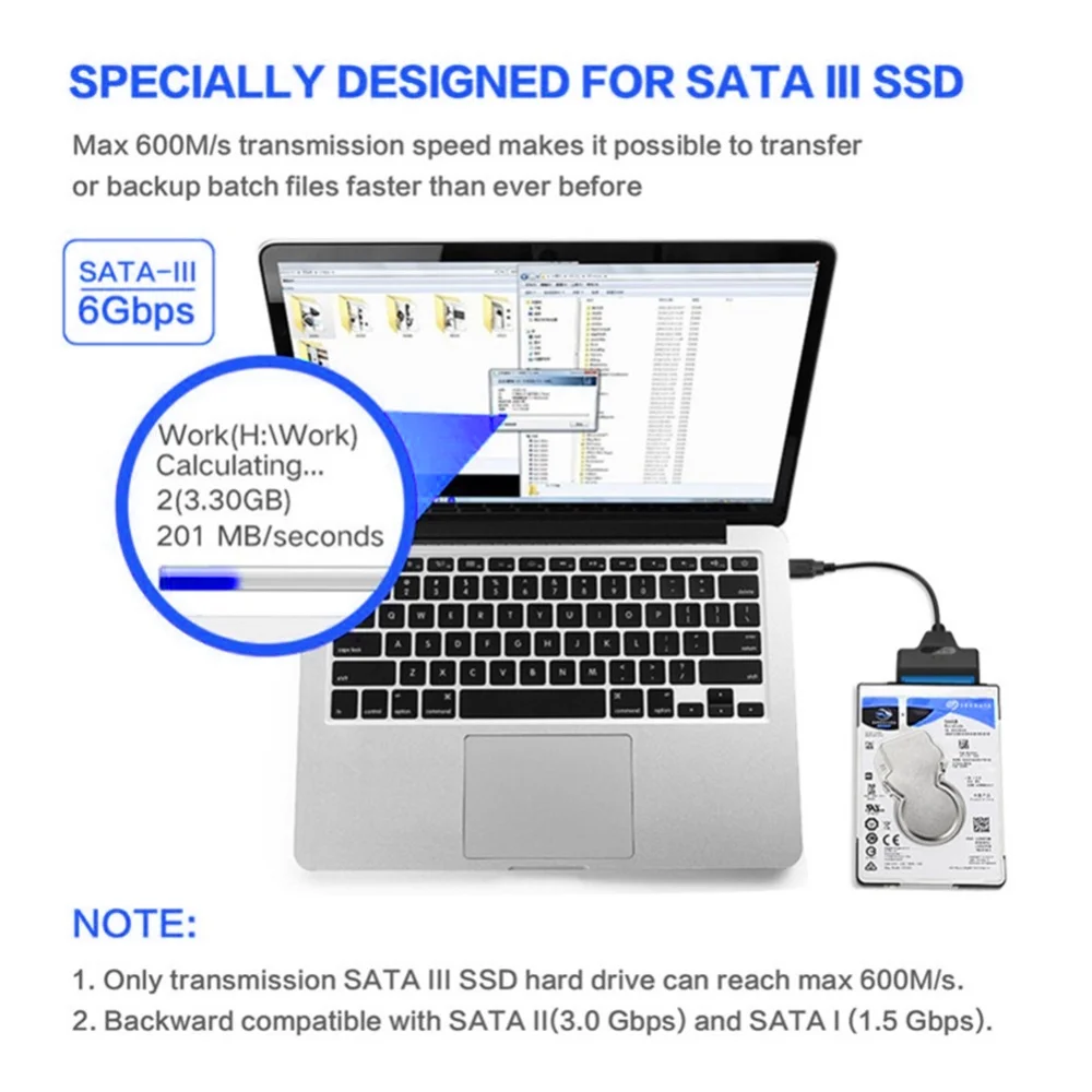 Sata til usb 3.0 / 2.0 /  type c adapterkabel op til  to 6 gbps til 2.5 tommer ekstern harddisk, ssd-harddisk, 22- bens adapter sata iii-kabel
