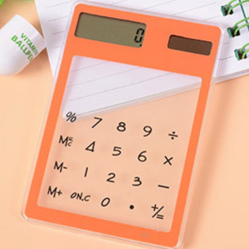 Ultra Slim Mini Transparent Solar Power LCD Touch Screen Student Calculator: Orange