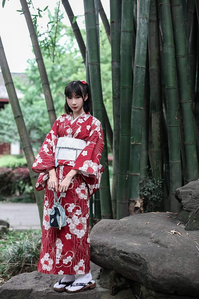 Traditionell japansk blommig kimono med bälte dam bomull yukata klänning japan sexiga dansföreställningar cosplay kostym  a60514