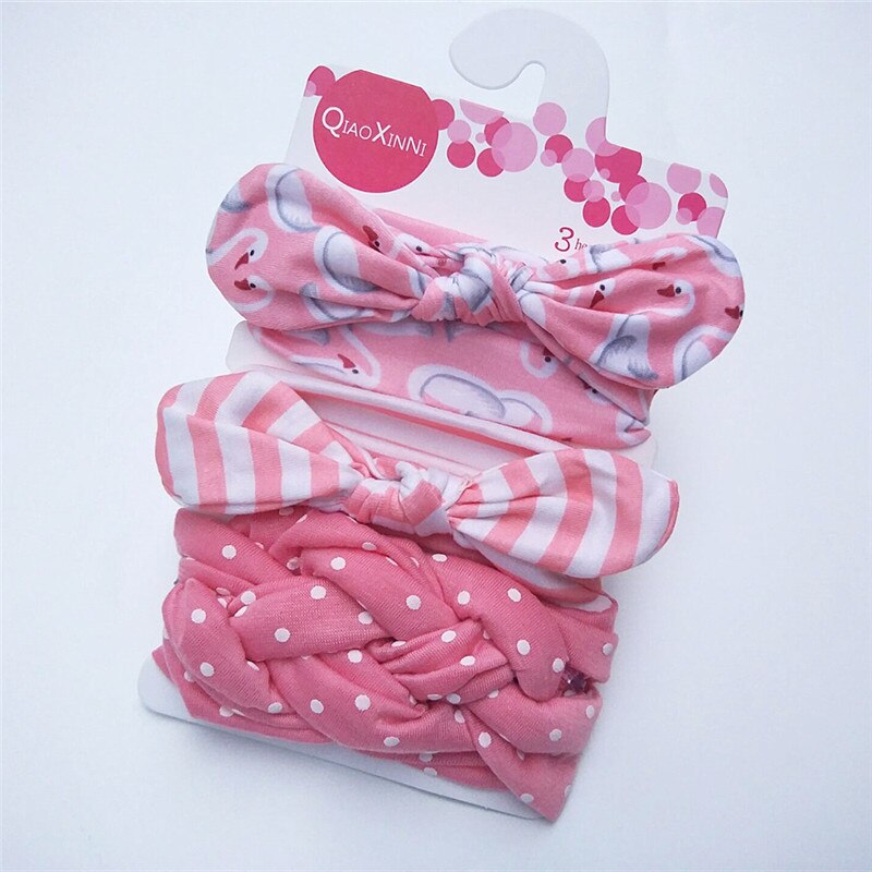 impostato 3 Accessori Capelli Bambina - fascia turbante Orecchie Coniglio Fiocco - Cotone Floreale Elastico: R8T