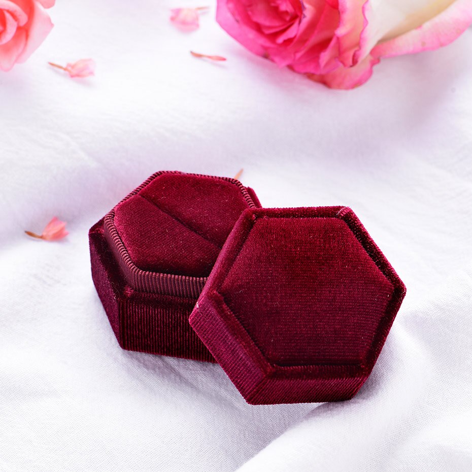 Kuololit Commercio All'ingrosso Anello scatola di Velluto per Le Donne Rosa verde blu rosso esagono Ottagono Rotonda rettangolo Contenitori di Monili per L'impegno: hexagon  red