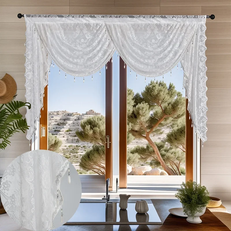 French Style Floral Lace Valance Home Rustic Decorative Short Curtain for Living Room Bedroom Kitchen Window Decor Gauze Curtain: 2*2.6 / Red