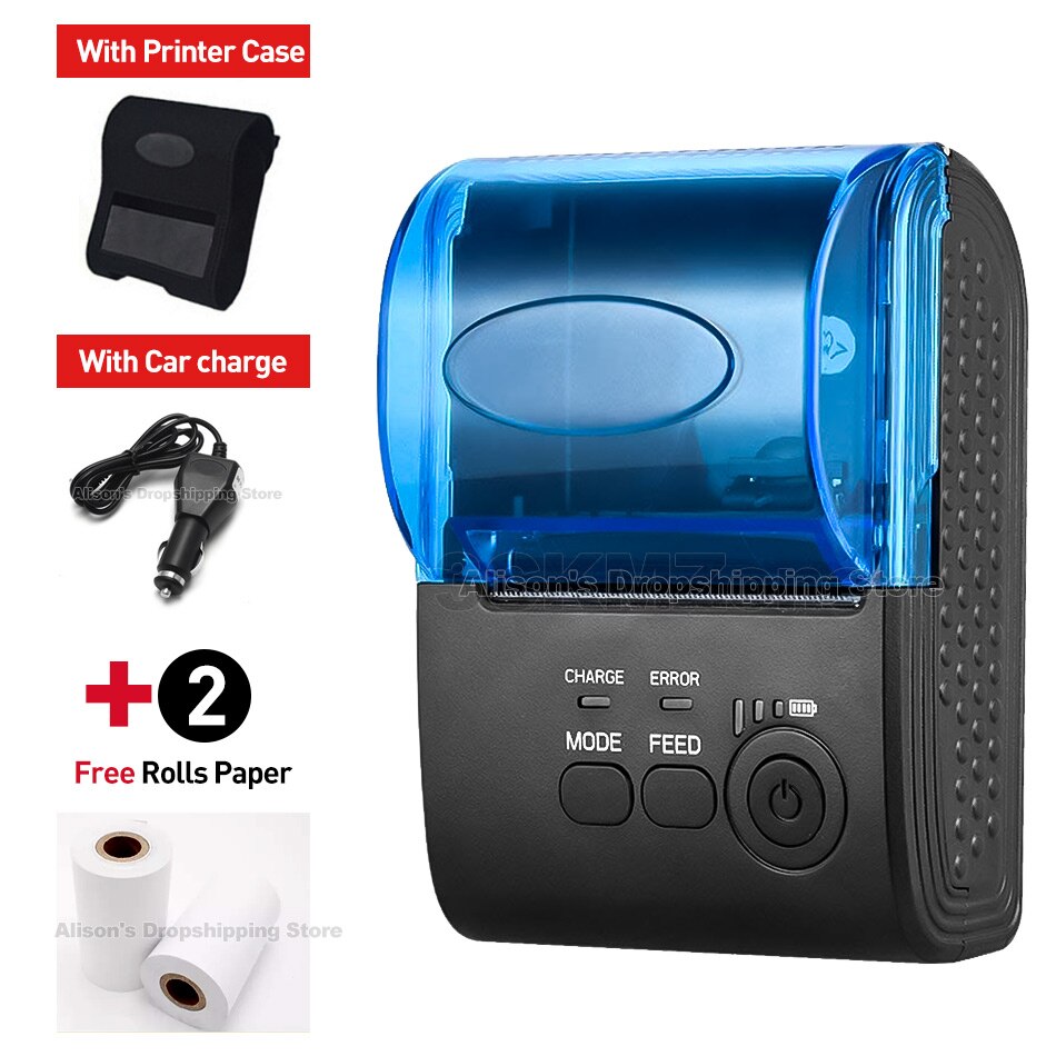 Bluetooth Bonprinter 58 Mm Draagbare Pos Mini Printer Thermische Bill Taxi Printer 58 Mm Voor Andirod Ios Windows Phone afdrukken: Printer Case Car / eu stekker