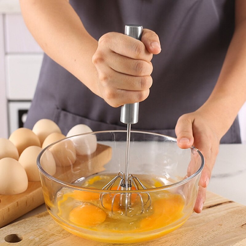 Roestvrij Staal Semi-Automatische Rotatie Beater Egg Stiring Tool Keuken Non-stick Flexibele Hand Druk Mixer