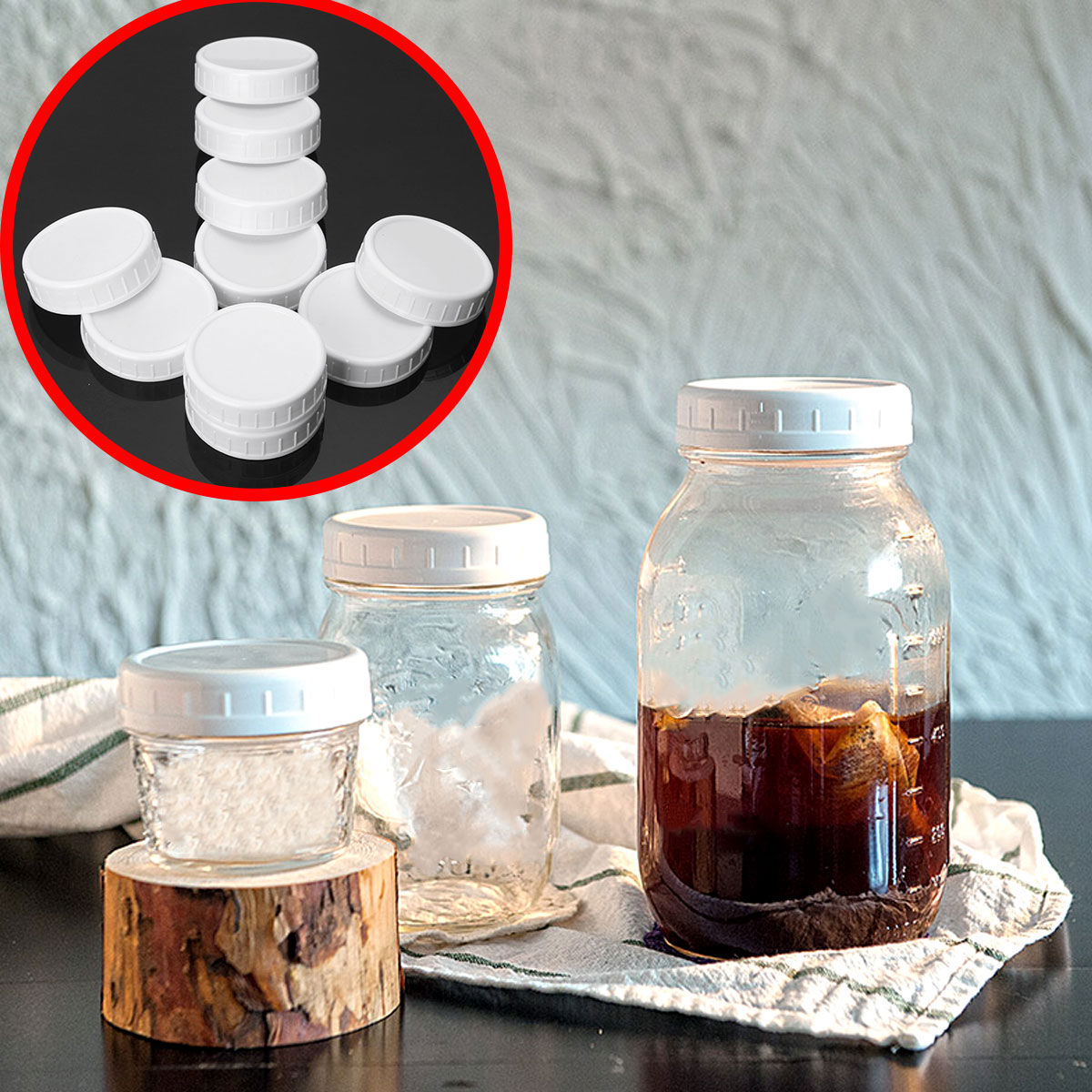 US/UK STOCK Mason Jar Lids Unlined Ribbed Plastic Cup Lid for Regular Mouth Mason Cannings Leakproof Storage Bottle Caps Cover