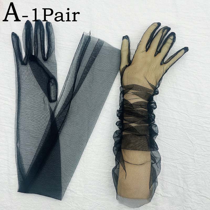 Gloves for Women Dress Sheer Mesh Gloves Sexy Thin Elbow Long Gloves Wedding Full Finger Anti-UV Cycling Driving Mittens: WHITE