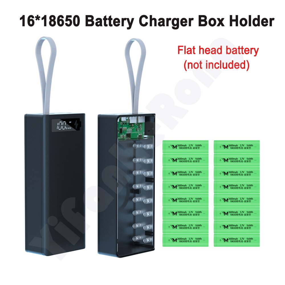 16*18650 Battery Charger Box Shell Diy Power Bank Case Dual Usb Quick Draadloos Opladen Voor Powerbank Case Zonder batterij