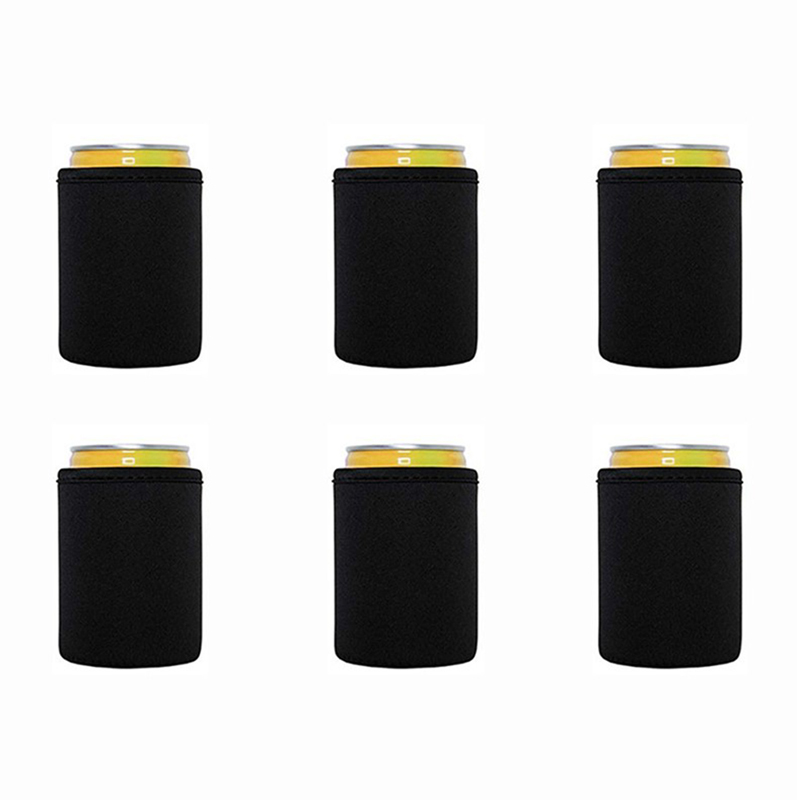 Refroidisseur de canette de bière chaude, manchons souples, support isolé réutilisable, bouteille d'eau de soda, camping, 6 pièces: Black