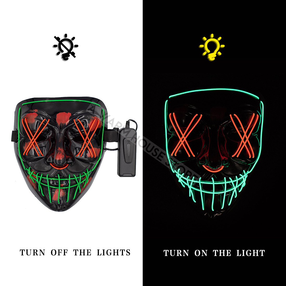 Led Mask Halloween Party Masque Masquerade Masks Neon Maske Light Glow In The Dark Mascara Horror Maska Glowing Masker Purge: green and red