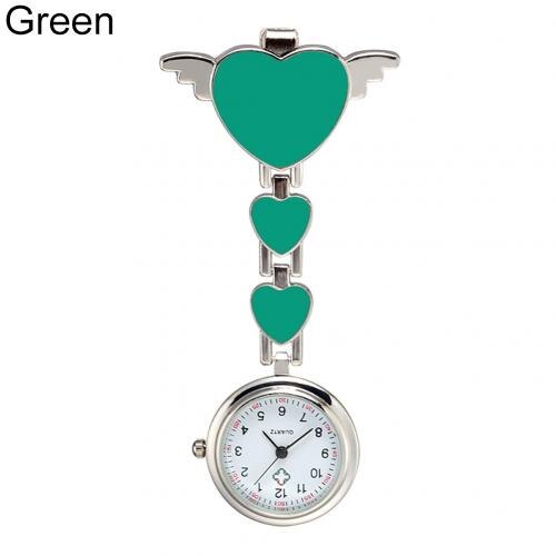 Nurses Watches Doctor portable Watch Cute Love Heart Quartz Clip on Fob Nurses Brooch Tunic Pocket Watch: Green