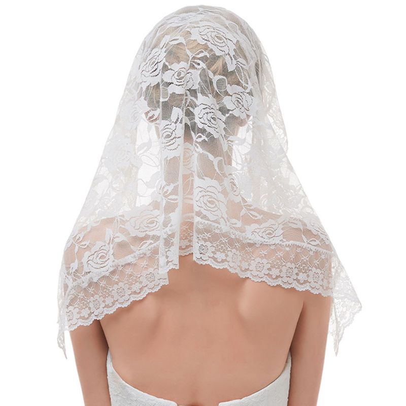 Frauen Kurze Hochzeit Schleier Zart häkeln Blumen- Spitze Jacquard überbacken trimmen Braut Schleier Gesicht Abdeckung Kein Kamm: W