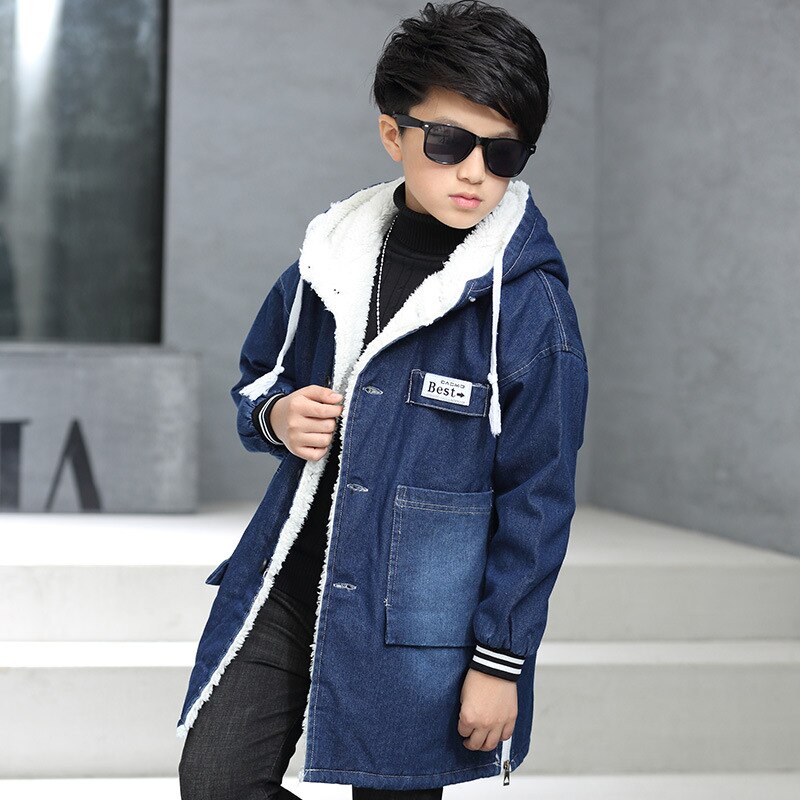 Nuovi Bambini Ragazzi Giubbotti Denim Panno Morbido di Spessore Bambini del Cappotto 5-12 Vecchio Formato Autunno Inverno 9BBT034