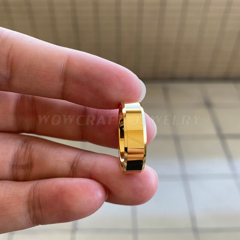 Wowcraft jóias 6mm ouro anéis de carboneto de tungstênio para homens feminino casamento banda polido brilhante chanfrado bordas livre dentro gravura