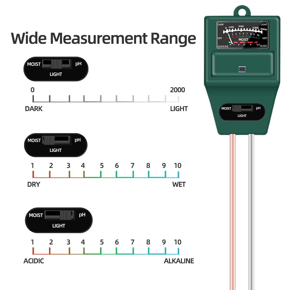 3/4 In 1 Soil Ph Meter Tester Soil PH Moisture Testing Temperature Sunlight Intensity Measurement Analysis Acidity Alkali Tool