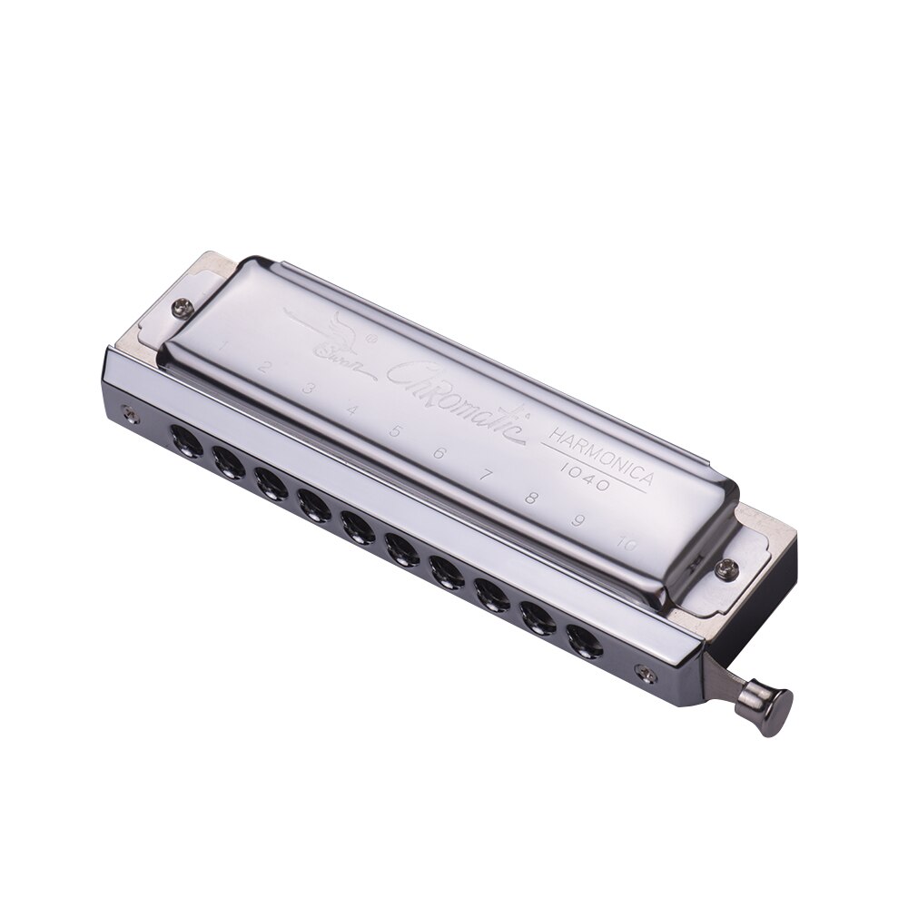 Swan Chromatic Harmonica 10 Holes 40 Tones Key of C Silver with Exquisite Box SW1040 Music Musical Instrument