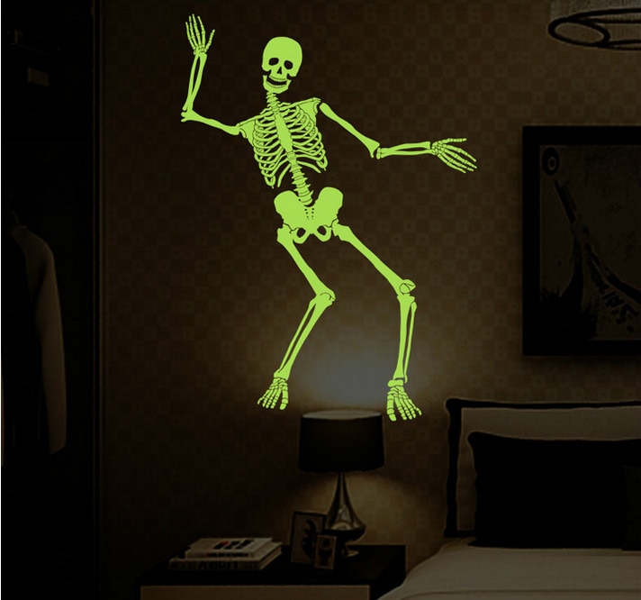 Abq9637 Nachtlampje Graceful Dance Skelet Skelet Halloween Spookhuis Bar Hoek Truc Lichtgevende Muursticker