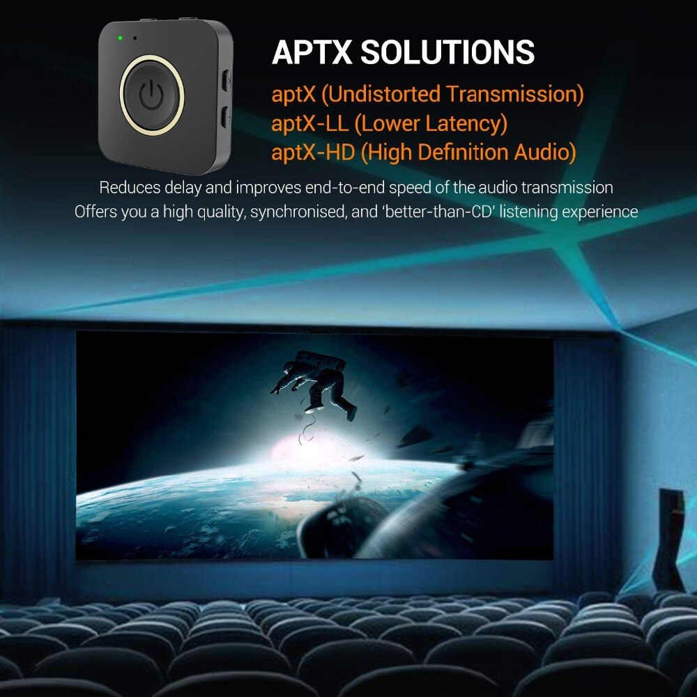 Dual Connection Bluetooth 5.0 CSR8675 Aptx HD Low Latency Stereo Handsfree Aux 3.5mm Music Transmitter Receiver TV Audio Adapter