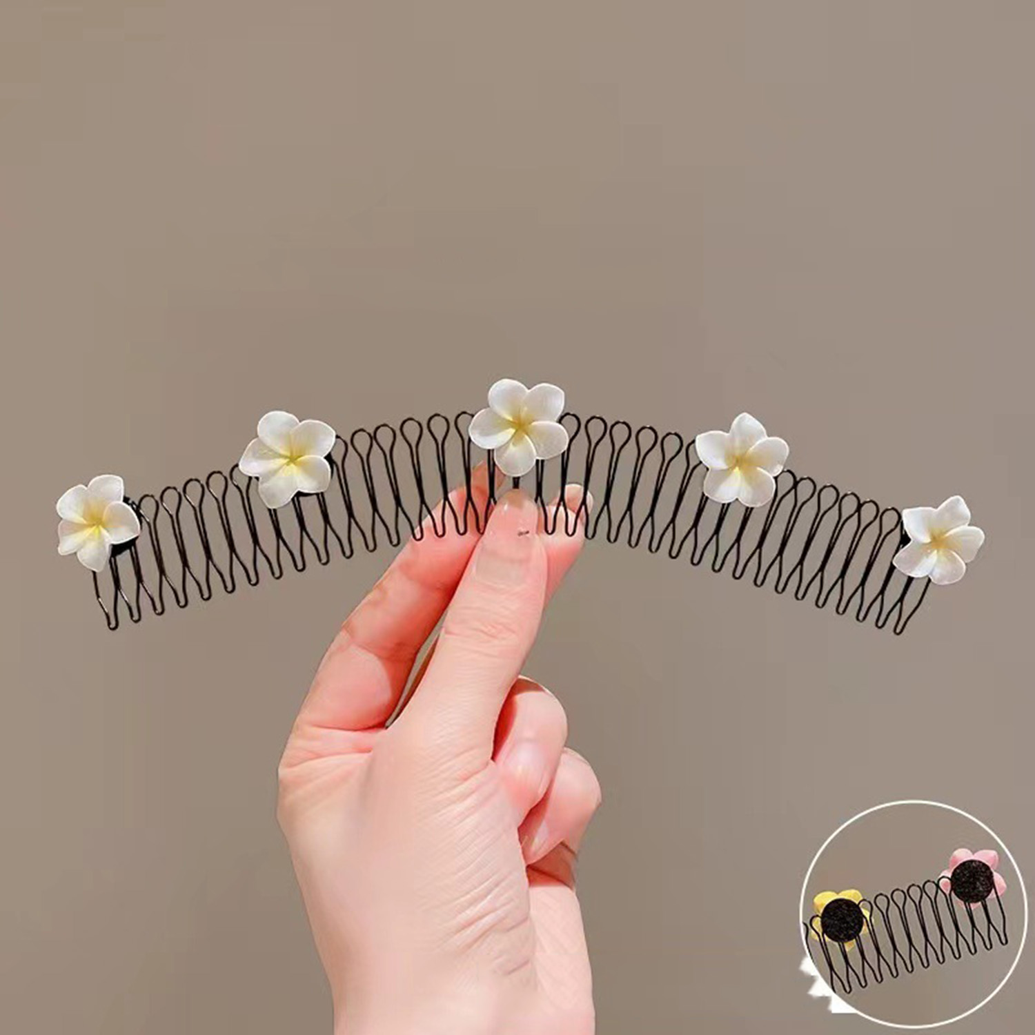 Diademas con acabado de pelo roto para mujer, accesorios para el cabello, horquillas para niños, peine largo, Flor de huevo dulce, Clips,: Beige