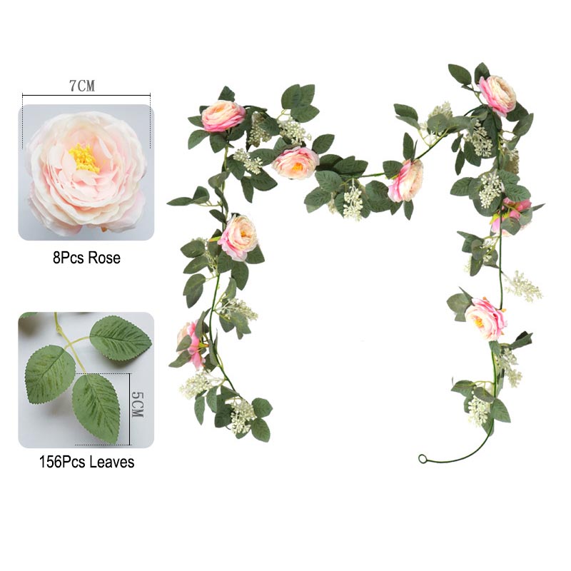 Artificial Wedding Arch Flowers Garland With 18Ft Semi-Sheer Draping Curtain For Ceremony And Reception Backdrop Decoration: 1Pc Pink Garland