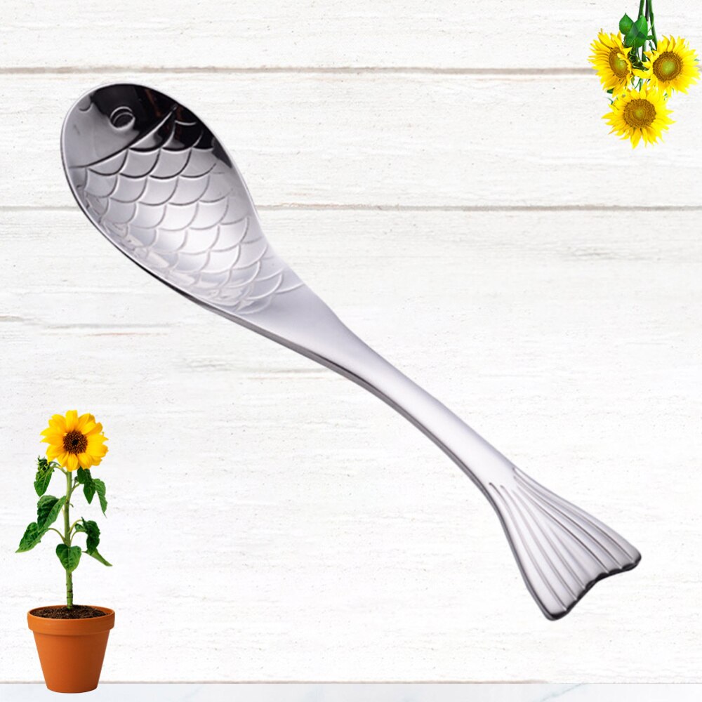 Fish Shape Soup Spoon Stainless Steel Spoon Stainless Steel Soup Ladle Fish Dinner Spoon (S)