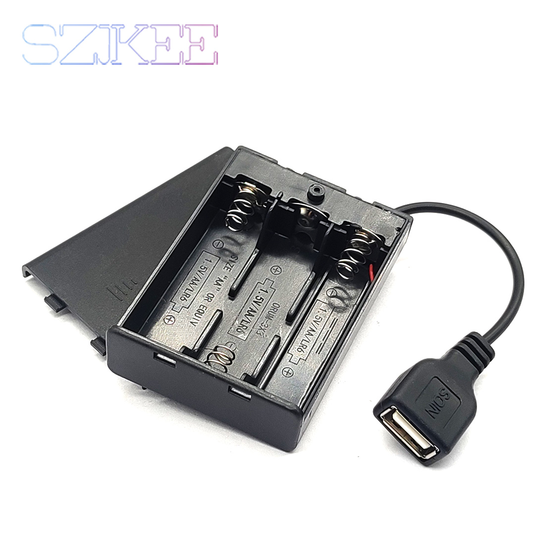Soporte para pilas AA, caja para pilas AA con puerto de alimentación USB con cubierta y interruptor con ranura 2/3/4/6/8 DIY